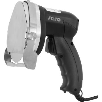 Saro ED 100 elektrisches Dönermesser, 230V Gyrosmesser, 100mm Klinge, inkl 2 Messer glatt und gezahnt, 0-8mm Schnittstärke, Gastro