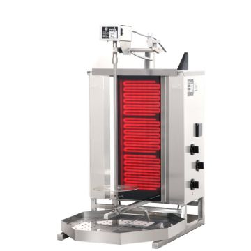 Potis CE3 Elektro Dönergrill, Ceran Gyrosgrill, 30kg Kapazität, 5,7kW 400V, Motor oben, Edelstahl Gastro